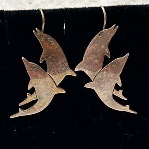 Vintage Sterling Dolphin  Earrings